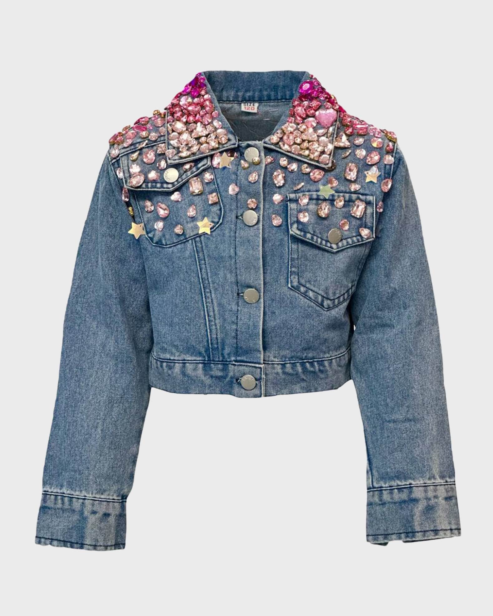 Girls' Rhinestone Embellished Denim Jacket