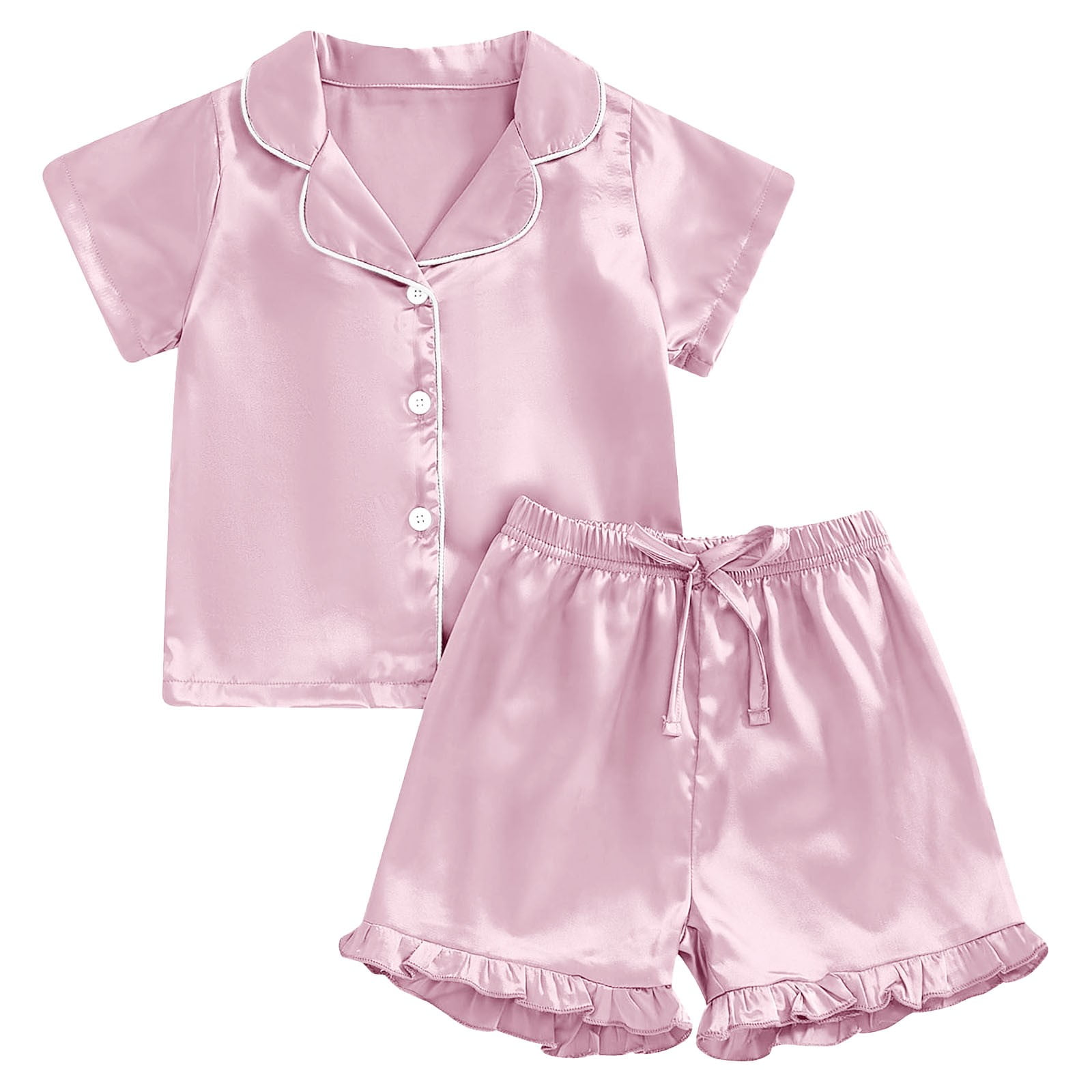 Girls' Silk Satin Short Sleeve Pajama Set