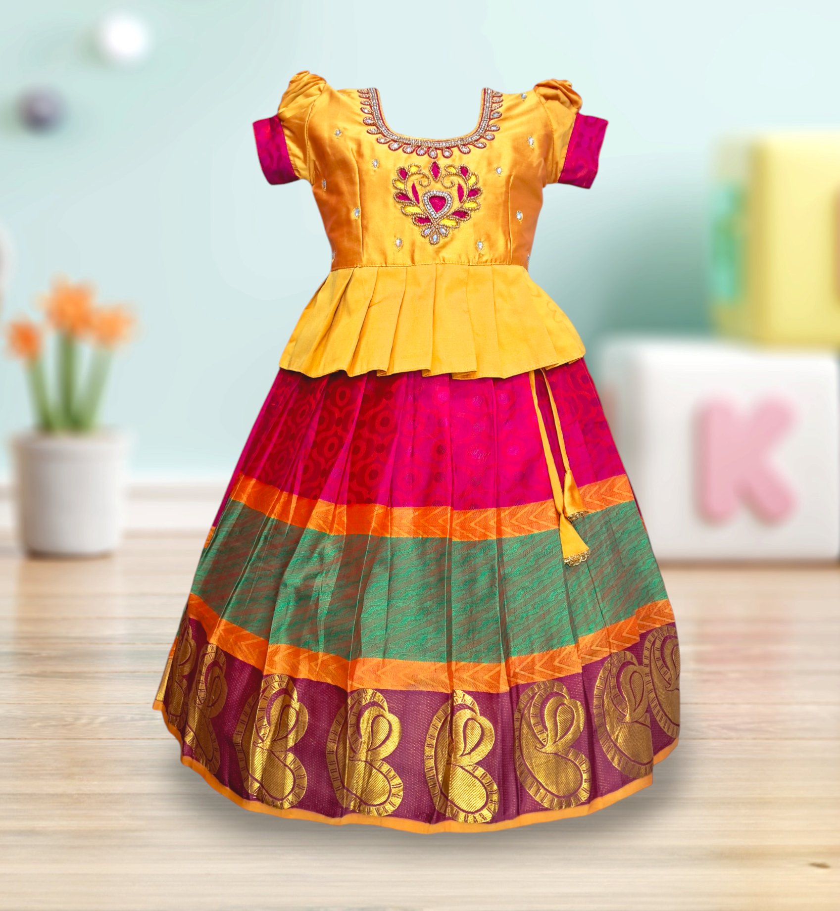 Infant Girls' Zari Work Pattu Pavadai