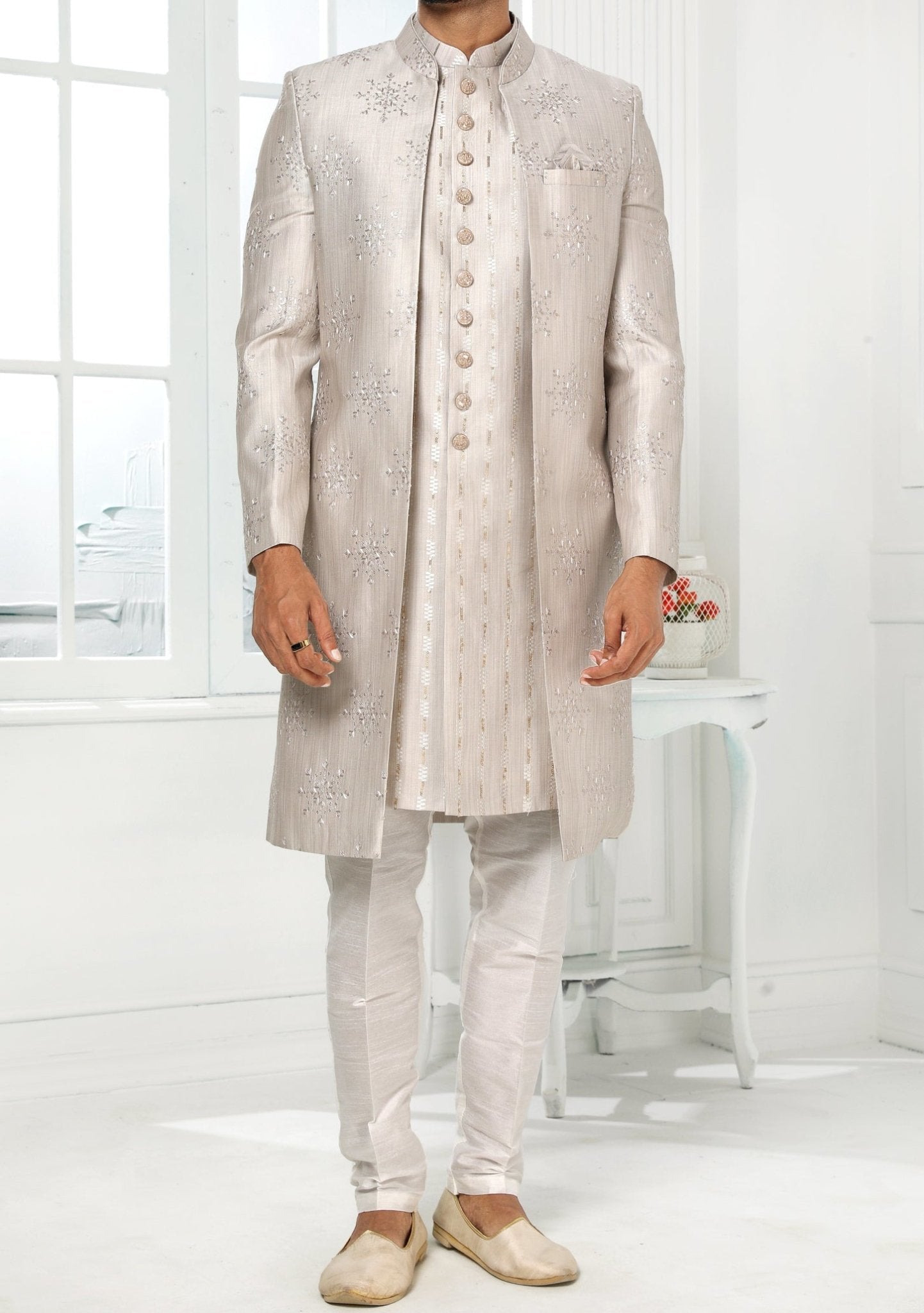 Men's Silk Jacquard Sherwani Set