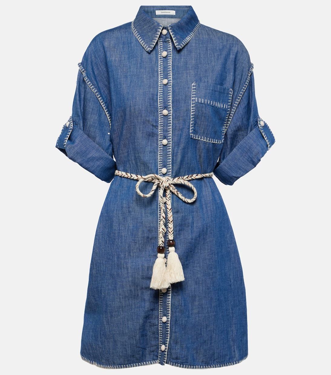 Women's Denim Shirt Dress with Belt