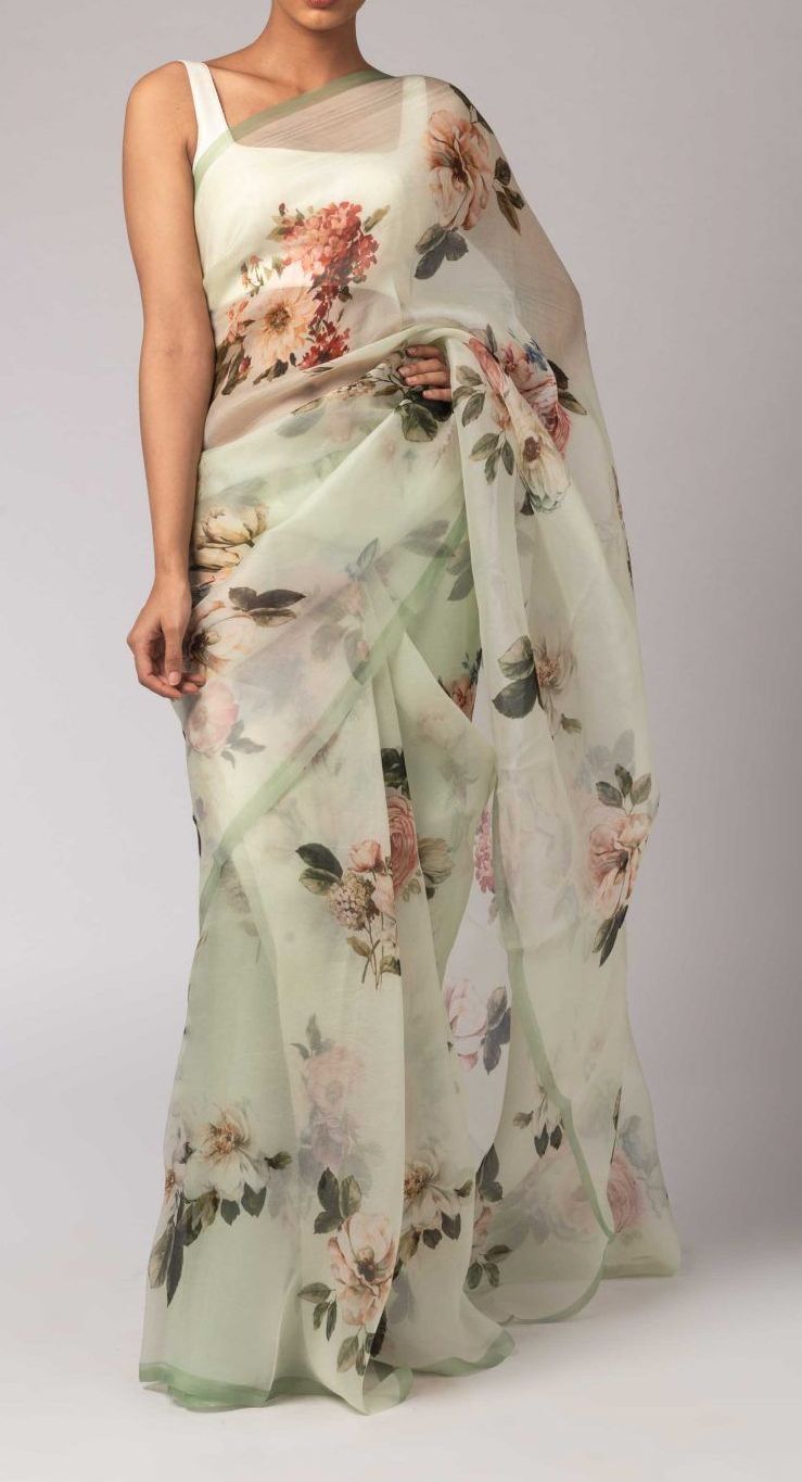 Women's Hand-Painted Organza Saree