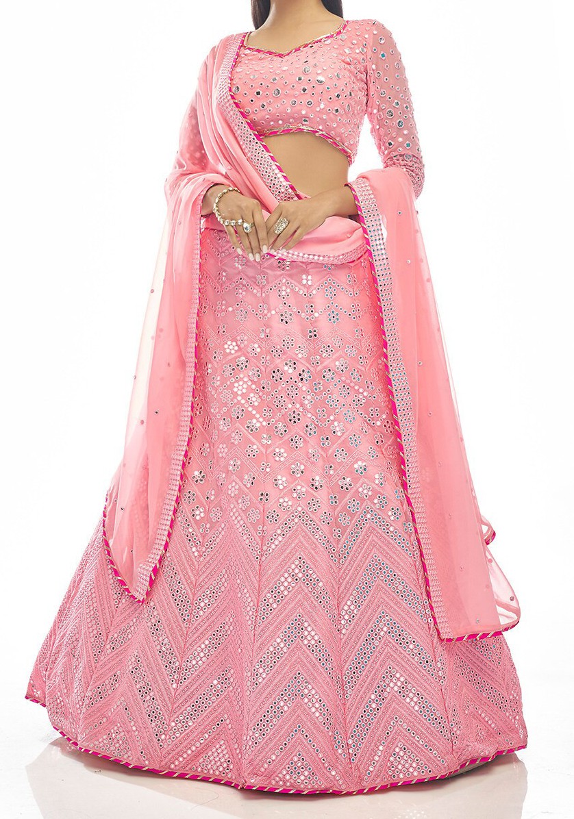 Women's Mirror Work Georgette Lehenga