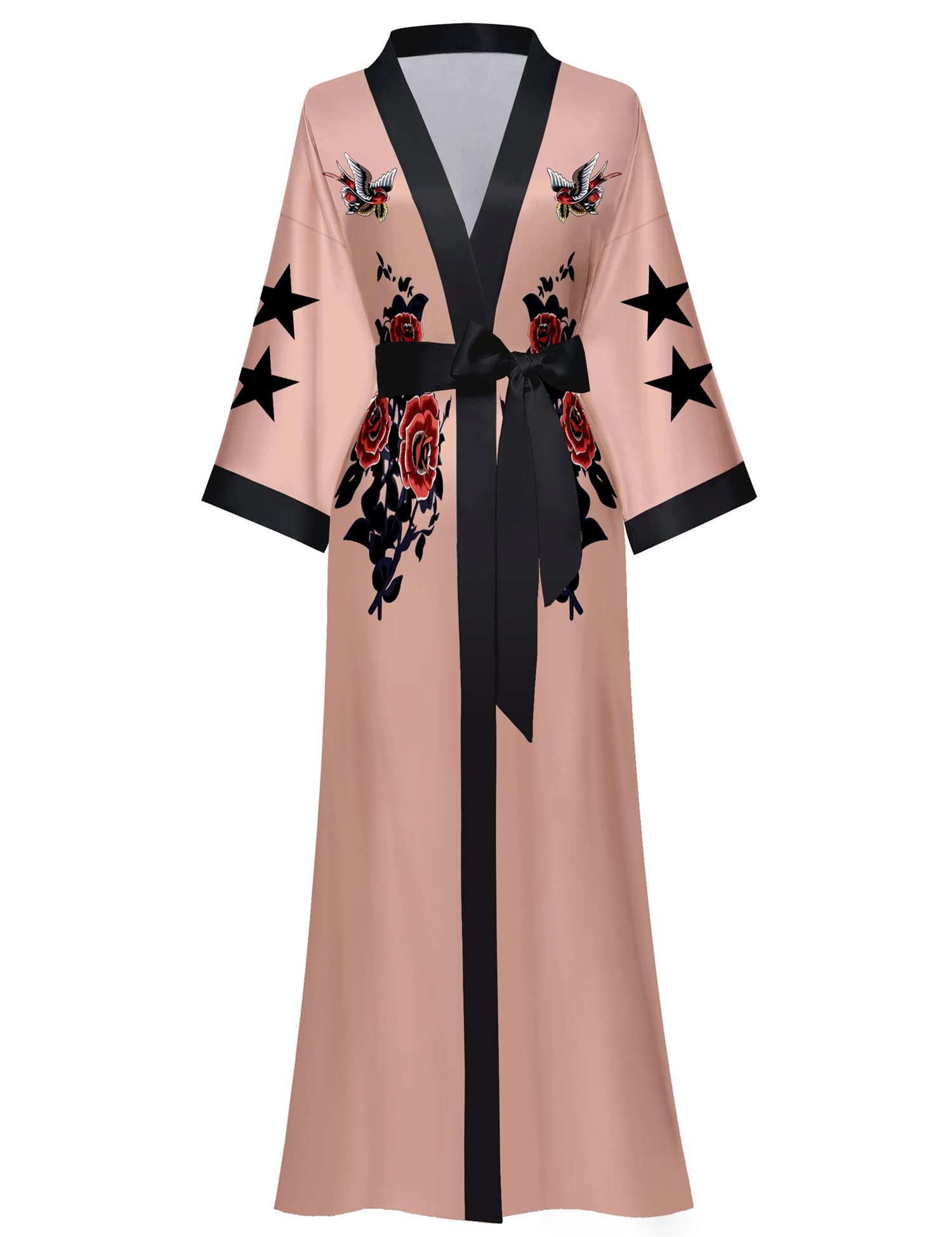 Women's Satin Robe with Floral Embroidery